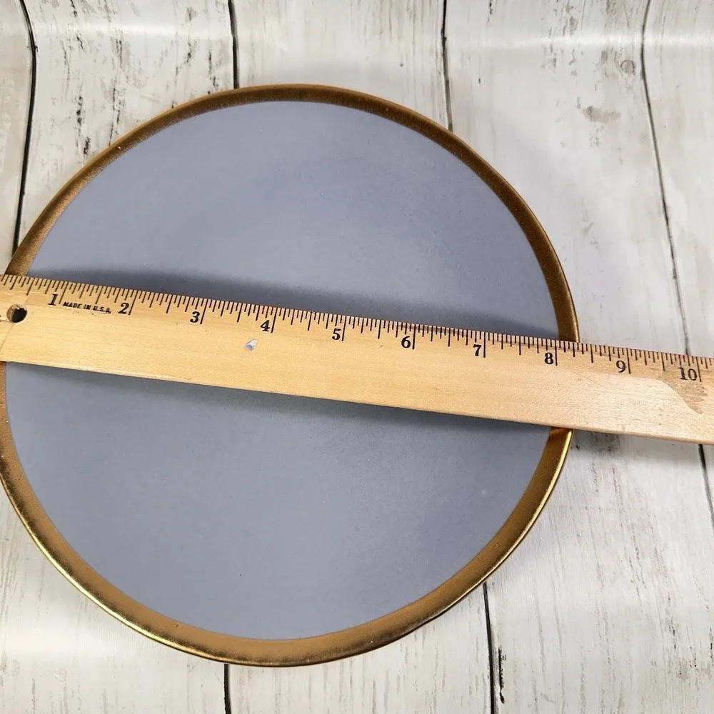 Crate & Barrel Salad‎ Luncheon Plate Addison Gray Gold Rim Boho Glam Casual